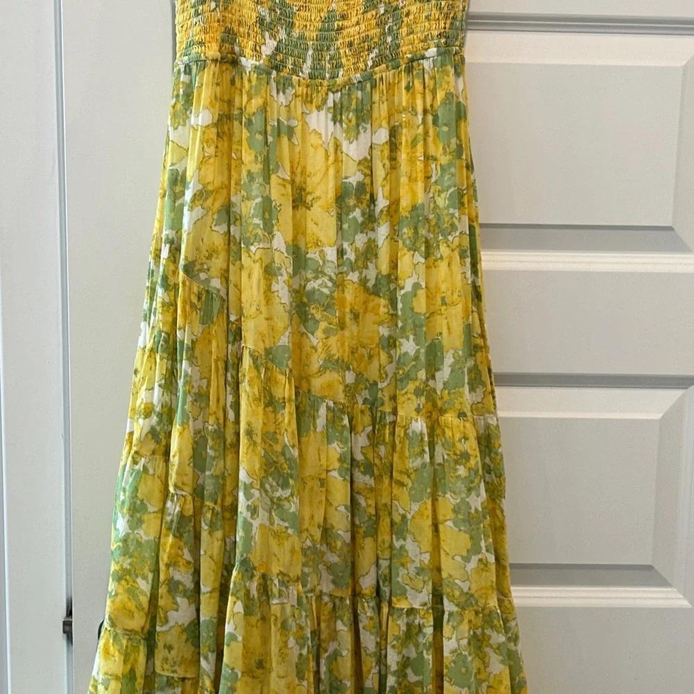 Free People Sundrenched Floral Tiered Maxi Sundress Yellow Size Medium - Picture 10 of 13